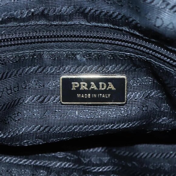 PRADA ribbon Hand Bag Nylon Leather 2way Black Gold Auth ki5666 - Picture 12 of 16